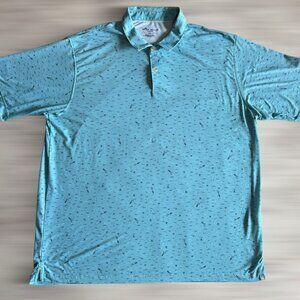 Peter Millar Seaside Polo Golf Shirt Size XXL Teal With Navy Blue Marine Life